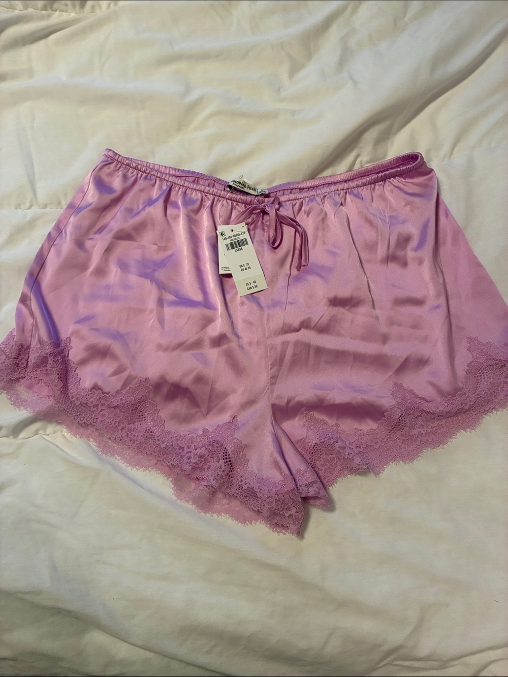 Abercrombie & Fitch Pink Satin Lace-Trim Shorts